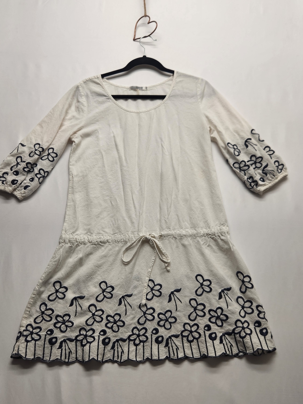 ⭐️Monoreno Boho Cottagecore Embroidered Linen Blend Drop Waist Tunic Dress Med